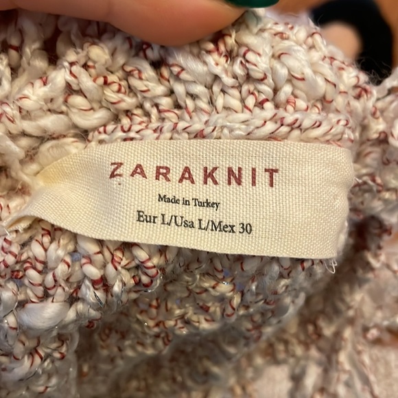 Zara White/Cream Red Sparkle Cardigan with Fringe All Around - Picture 4 of 5